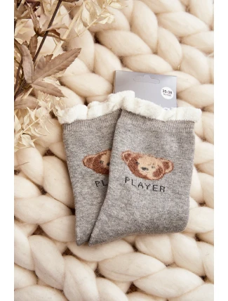 Husté Bavlněné Ponožky S Medvědem Světle šedé