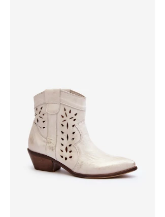 Kožené botky na nízkém podpatku se vzorem 2870 Zazoo stříbrné