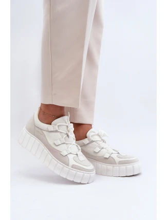 Dámské kožené sportovní boty na platformě M01/1 Zazoo světle béžové