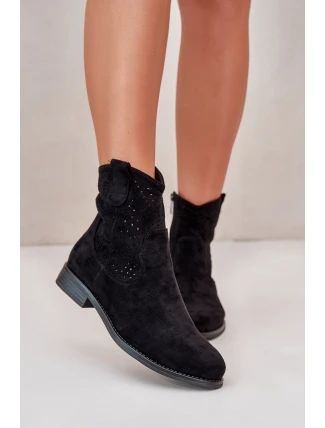 Dámské černé šněrovací boty na ploché podrážce S.Barski HY66-135