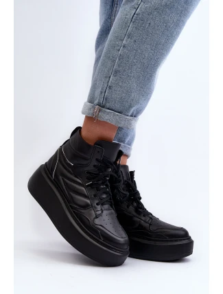 Zazoo 3392/X Dámské Kožené Sportovní Boty na Platformě Černé