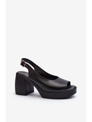 Zazoo 40376 Kožené sandály na masivním podpatku Černé Zazoo 40376 Kožené sandály na masivním podpatku Černé