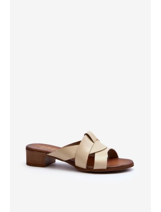 Zazoo 40236 Kožené Dámské Žabky Na Nízkém Podpatku Bežové