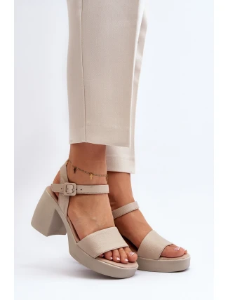 Zazoo 40386 Dámské kožené sandály na podpatku Beige