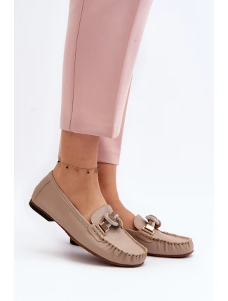 Dámské kožené mokasíny s ozdobou Laura Messi 2761 béžové