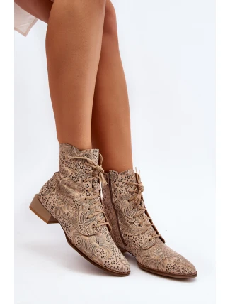 Kožené vzorované botky na plochém podpatku Maciejka 06391-04