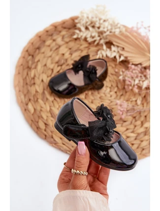 Lakové dětské baleríny na suchý zip s mašlí černé Olessa Lakové dětské baleríny na suchý zip s mašlí černé Olessa