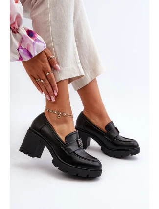 Dámské polobotky na robustním podpatku s ozdobou Černé Ranunca