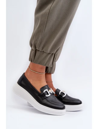 Dámské kožené mokasíny na platformě černé S.Barski LR720