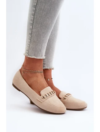 Lesklé dámské mokasíny s řetízkem béžové Aredilla