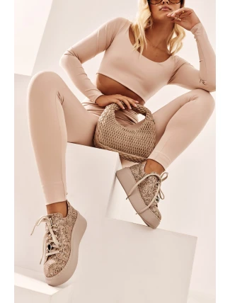 Kožené sportovní boty na platformě Maciejka 06191-10 Bežové