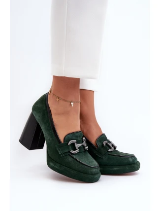 Kožené lodičky na masivním sloupku Laura Messi 2706 tmavě zelené Kožené lodičky na masivním sloupku Laura Messi 2706 tmavě zelené