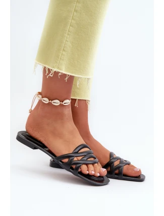 Dámské sandály z eko kůže na ploché podrážce černé Moldela