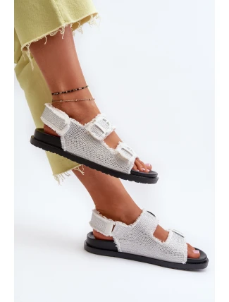 Dámské bílé zdobené džínové sandály Irmale