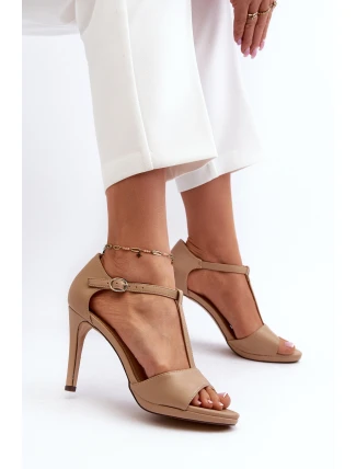 Dámské sandály na podpatku z ekokože béžové obdaria Dámské sandály na podpatku z ekokože béžové obdaria