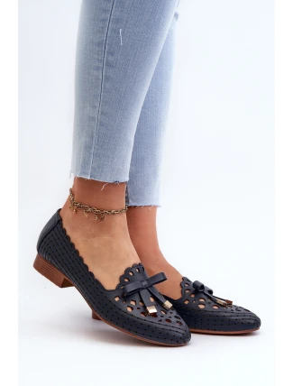 Dámské lodičky s vyřezávanými detaily a mašlí tmavě modré Nestavia