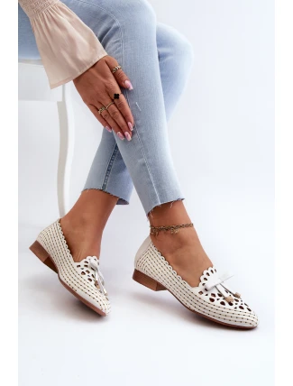 Dámské bílé lodičky s průpletovou mašlí Nestavia