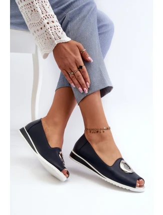 Dámské lodičky s ozdobou z ekokože tmavě modré Biolita Dámské lodičky s ozdobou z ekokože tmavě modré Biolita