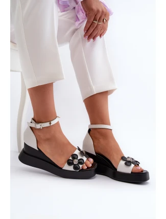 Dámské sandály na platformě a klínové podpatky s květinami Bílé Foviana