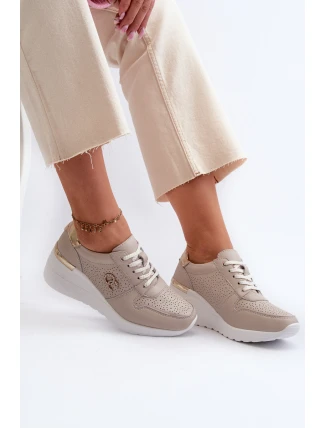Dámské kožené tenisky na podpatku béžové S.Barski LR810