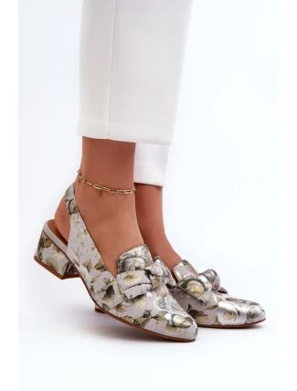 Dámské kožené sandály na nízkém podpatku s květinami Maciejka N6539-38 Zelené