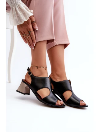 Dámské kožené sandály na podpatku Maciejka 06566-01 černé