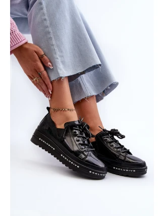 Šněrovací dámské polobotky na platformě z přírodní kůže S.Barski LR620 Černé Šněrovací dámské polobotky na platformě z přírodní kůže S.Barski LR620 Černé