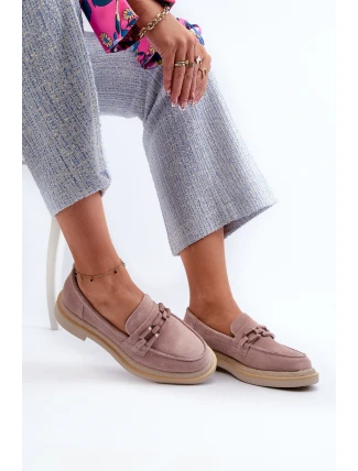 Dámské semišové mokasíny na ploché podrážce s ozdobou D&A TW101 Špinavě růžové