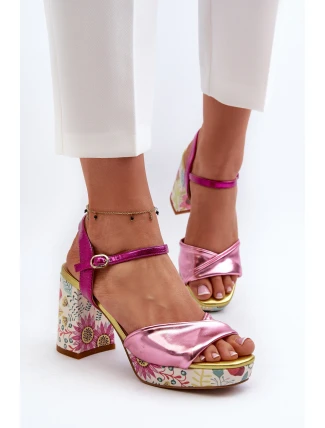 Dámské sandály na podpatku ve květech D&A CR980 růžové Dámské sandály na podpatku ve květech D&A CR980 růžové