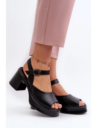 Dámské kožené sandály na podpatku Vinceza 66627 černé