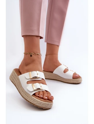 Dámské žabky s proužkovanou eko kůží bílé Zaloemi