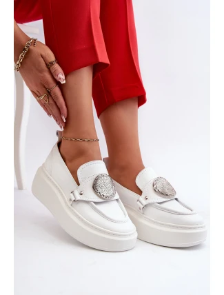 Kožené Mokasíny S Ozdobou Bílé Zazoo 3486 Kožené Mokasíny S Ozdobou Bílé Zazoo 3486