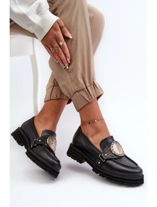 Zazoo 3485 Dámské mokasíny s ​​zlatým ozdobou Přírodní kůže