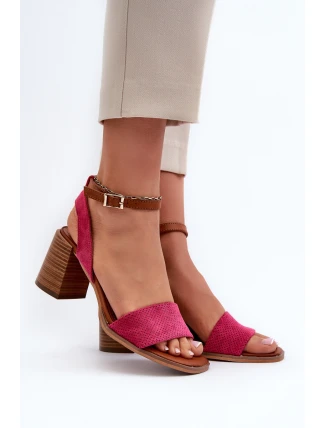 Dámské sandály na podpatku z eko semiše fuksie Ronvia Dámské sandály na podpatku z eko semiše fuksie Ronvia