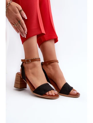 Dámské sandály na podpatku z ekologického semiše černé Ronvia
