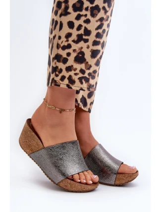 Zazoo 40291 Kožené Dámské Žabky na Korkové Platformě Grafitové Zazoo 40291 Kožené Dámské Žabky na Korkové Platformě Grafitové