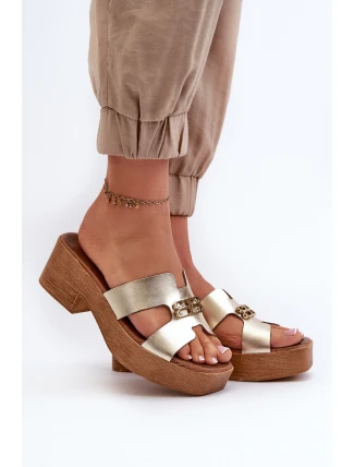 Zazoo 40412 Kožené Elegantní Dámské Žabky S Ozdobou Zlaté