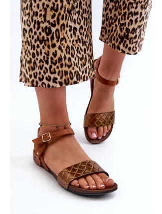 Zazoo 40027 Ploché Kožené Dámské Sandály Měděné Zazoo 40027 Ploché Kožené Dámské Sandály Měděné