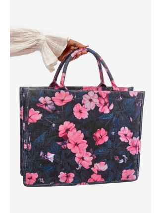 Velká Kabelka S Květinami Černo-Růžová Mooch Velká Kabelka S Květinami Černo-Růžová Mooch