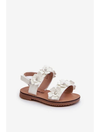 Lakované dětské sandálky zdobené květy Bílé Tinette
