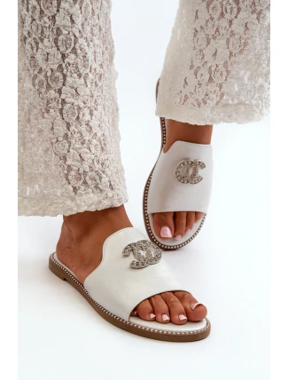 Elegantní Dámské Lesklé Žabky S Ozdobou S.Barski KV27-050 Stříbrné Elegantní Dámské Lesklé Žabky S Ozdobou S.Barski KV27-050 Stříbrné