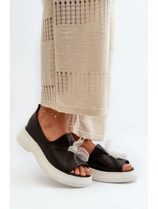 Zazoo 2939 Dámské kožené sandály s mašlí Černé