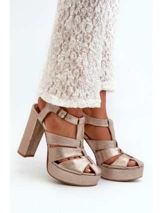 Dámské sandály na vysokém podpatku z kůže Maciejka 06050-25 Zlaté Dámské sandály na vysokém podpatku z kůže Maciejka 06050-25 Zlaté