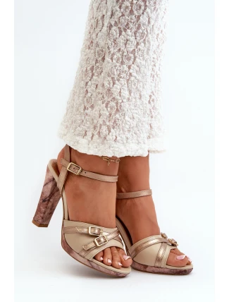 Dámské kožené sandály na podpatku Maciejka 06564-22 béžovo-zlaté Dámské kožené sandály na podpatku Maciejka 06564-22 béžovo-zlaté