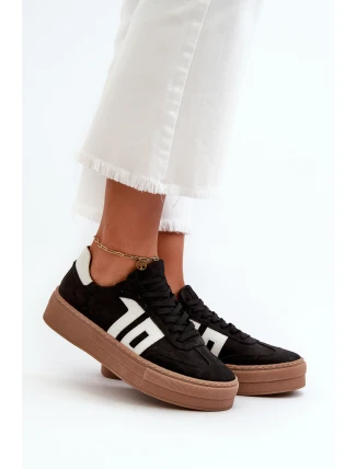 Dámské kožené tenisky na platformě černé Zazoo N1095S2