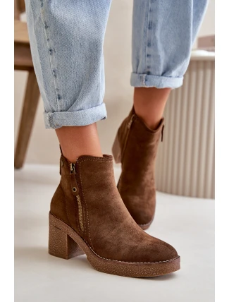 Zateplené Dámské Boty Na Podpatku Z Ekologického Zamsu Tmavě Hnědé Velarilla