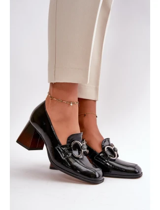 Kožené lodičky s ozdobou černé Laura Messi 2845