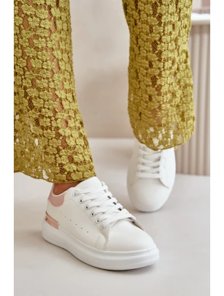 Nízké Dámské Tenisky Na Platformě Z Eko Kůže Bílo-Růžové Nevelena