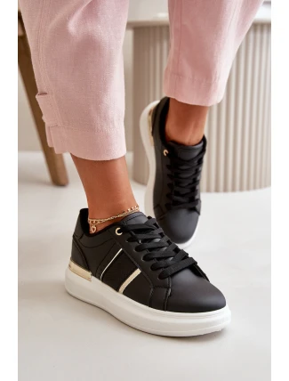 Módní dámské sneakers na platformě z eko kůže černé Nevisase