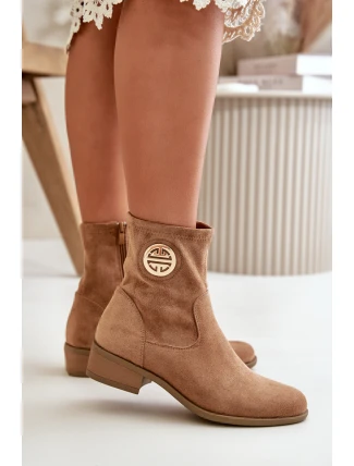 Dámské Botky Na Zip S Ozdobným Detalem Eko Semišové Béžové Lerioria